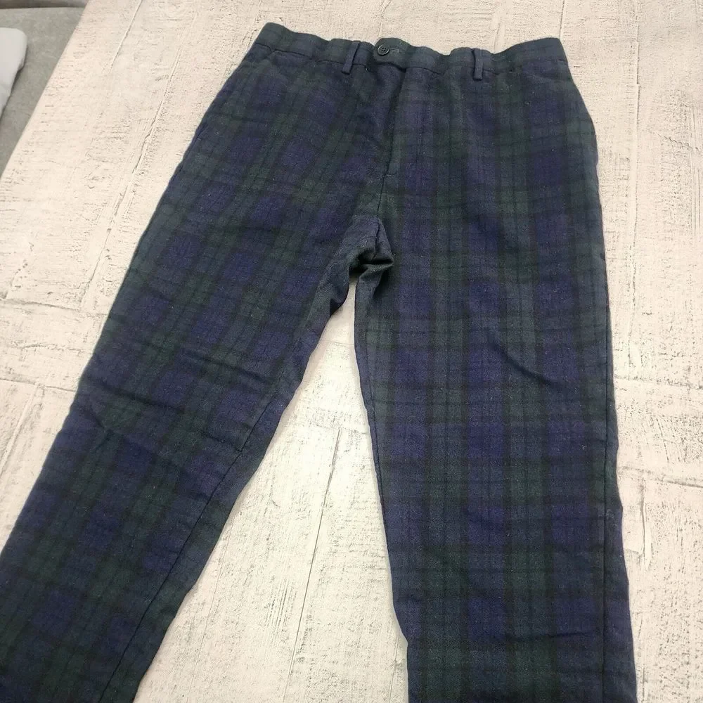 Banana Republic Mens Slim Tapered Suit Pants Plaid Wool‎ 35x28 Blackwatch Tartan